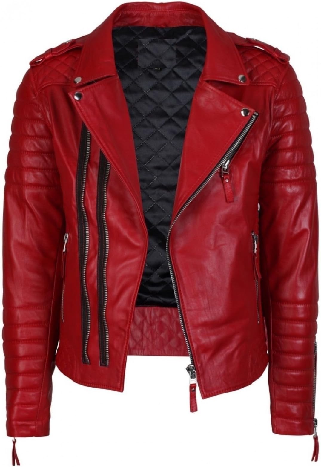 Men Leather Style Genuine Soft Lambskin Bomber Biker Jacket Red