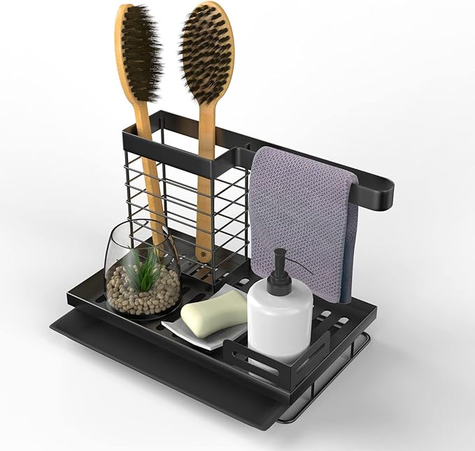 Porte-éponge Autocollant En Acier Inoxydable Pour évier De Cuisine Ideal Pour Eponges Brosses A Dents Et Torchons Lot De 4 Noir 89004555