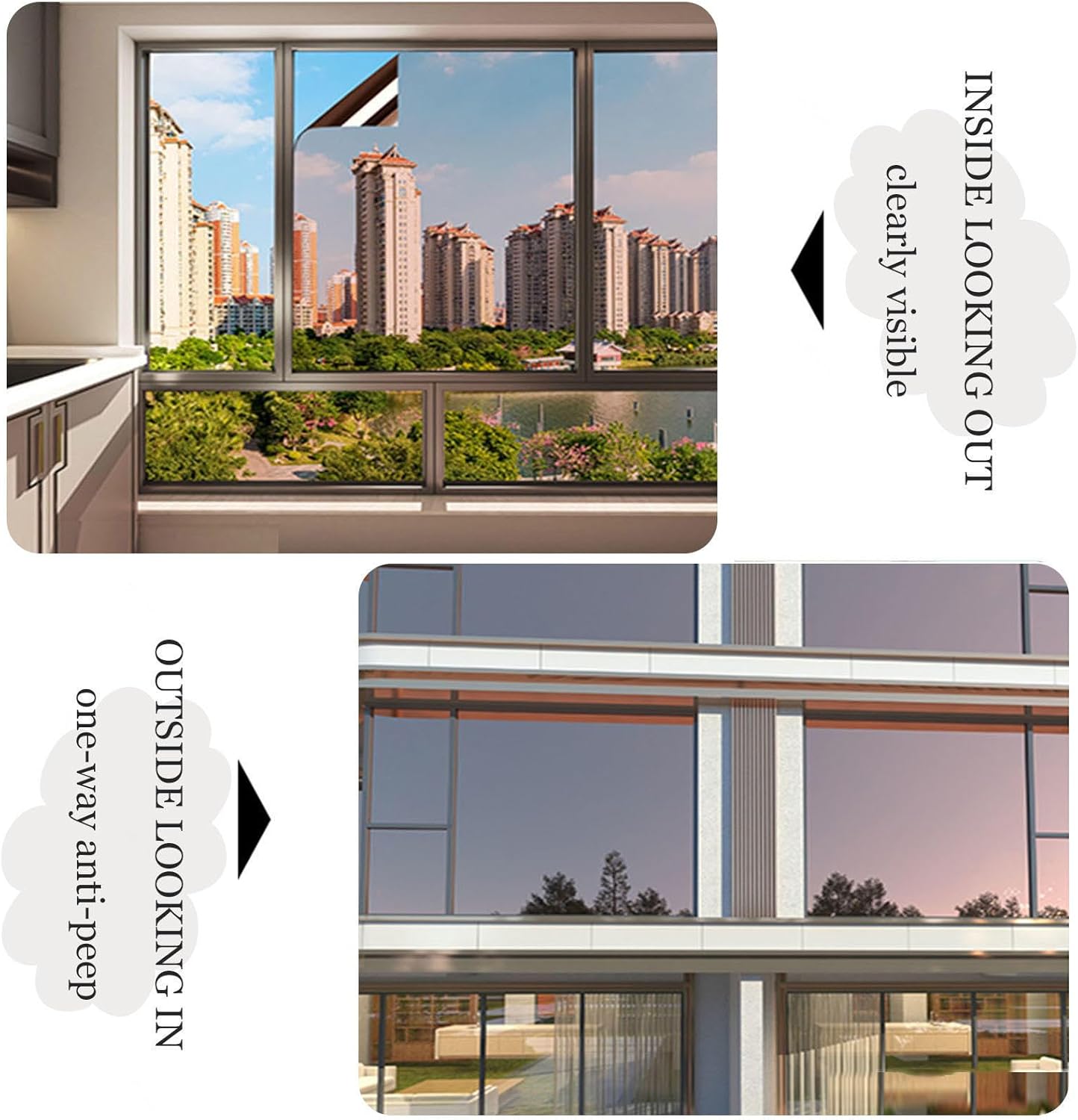 Window Film Anti Glare, Mirror Film for Window, Self-Adhesive Sunscreen Film, Reflective Window Tint Film, Window Privacy Film, Interior Exterior,WxH-152x400cm(60 * 157in)