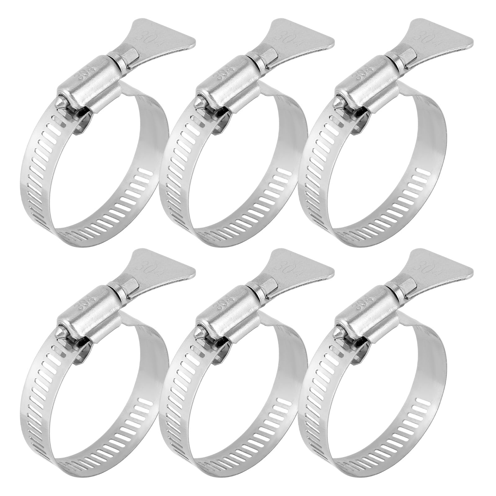 6pcs 1-1/4'' Metallic Hose Clamps, Stainless Steel Adjustable Pool Hose Clamps Thumb Screw Hoses Clips for Garden Pool Pipe Tube