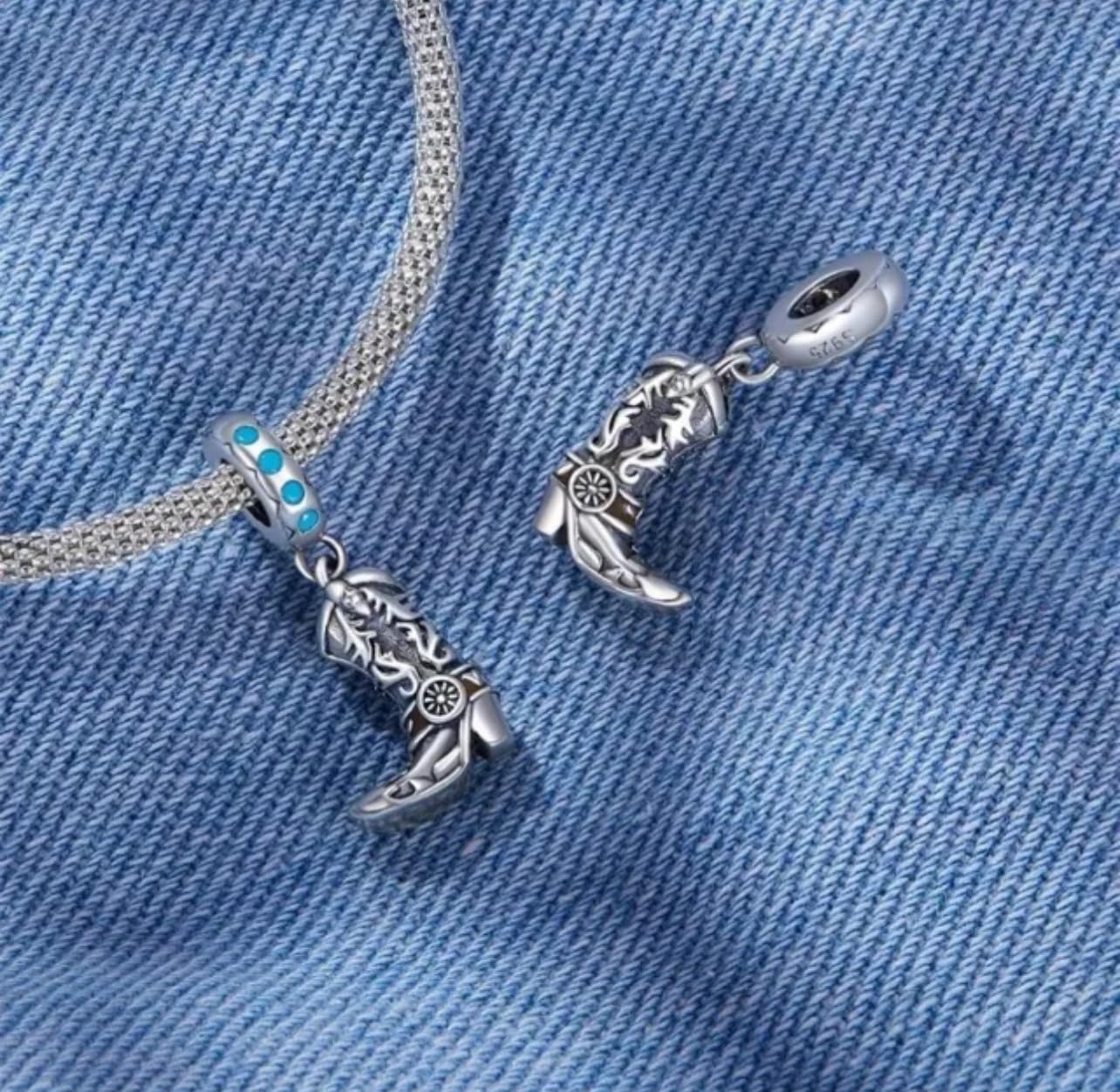 FLXHHX Abalorio Colgante de Bota de Vaquero, Plata de Ley 925 auténtica, Compatible con Pulsera