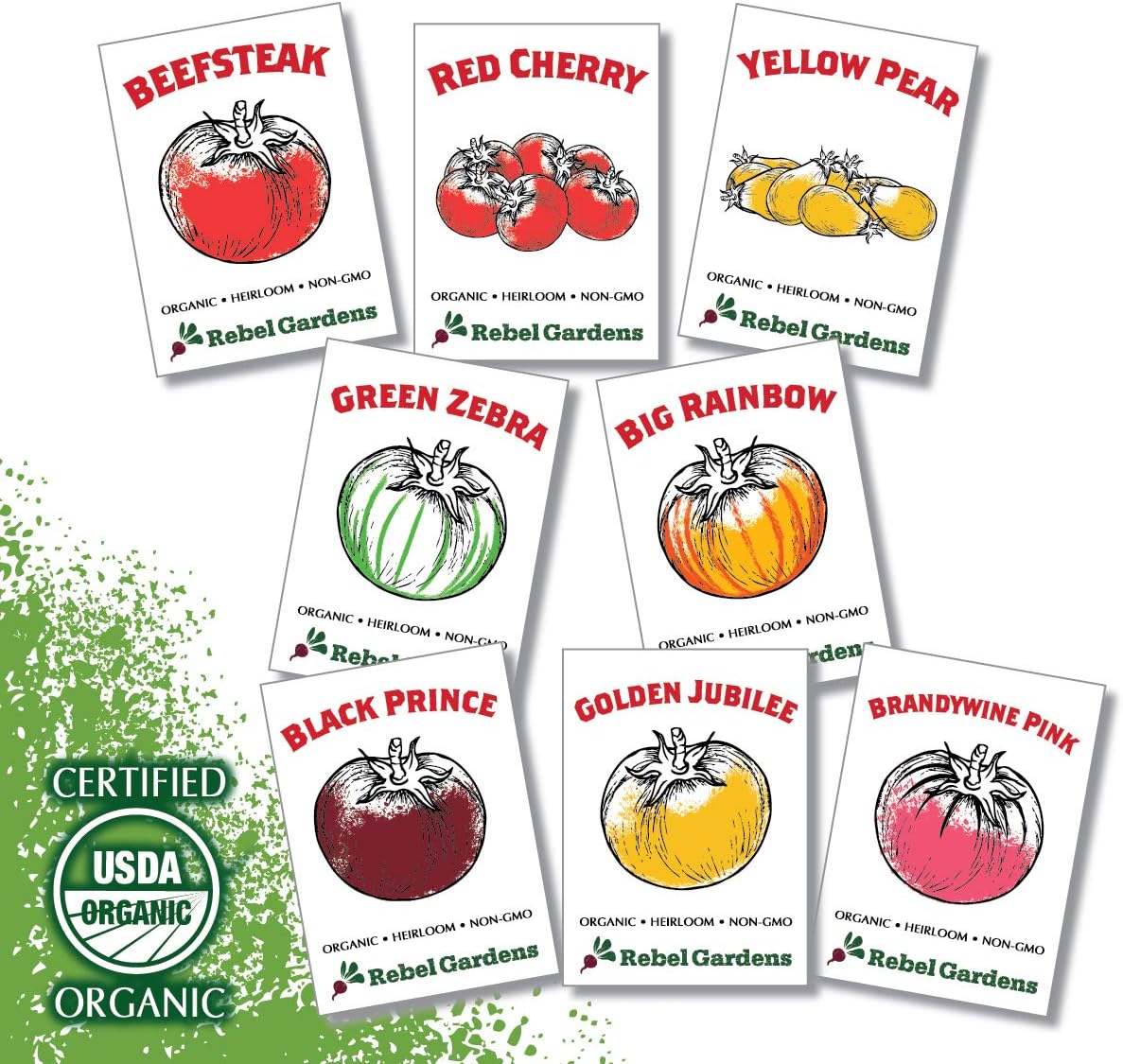 Heirloom Tomato Seeds for Planting- 8 Varieties of Non GMO Certified Organic Seed Indoors Outdoors Home Garden Kit - Beefsteak, Cherry, and More