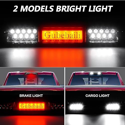 Miniatura 2 de Gubebaili Tercera luz de freno LED para Dodge Ram 1500 2009-2017, Dodge Ram 2500 3500 2010-17, luz de freno central de montaje alto lámpara de carga
