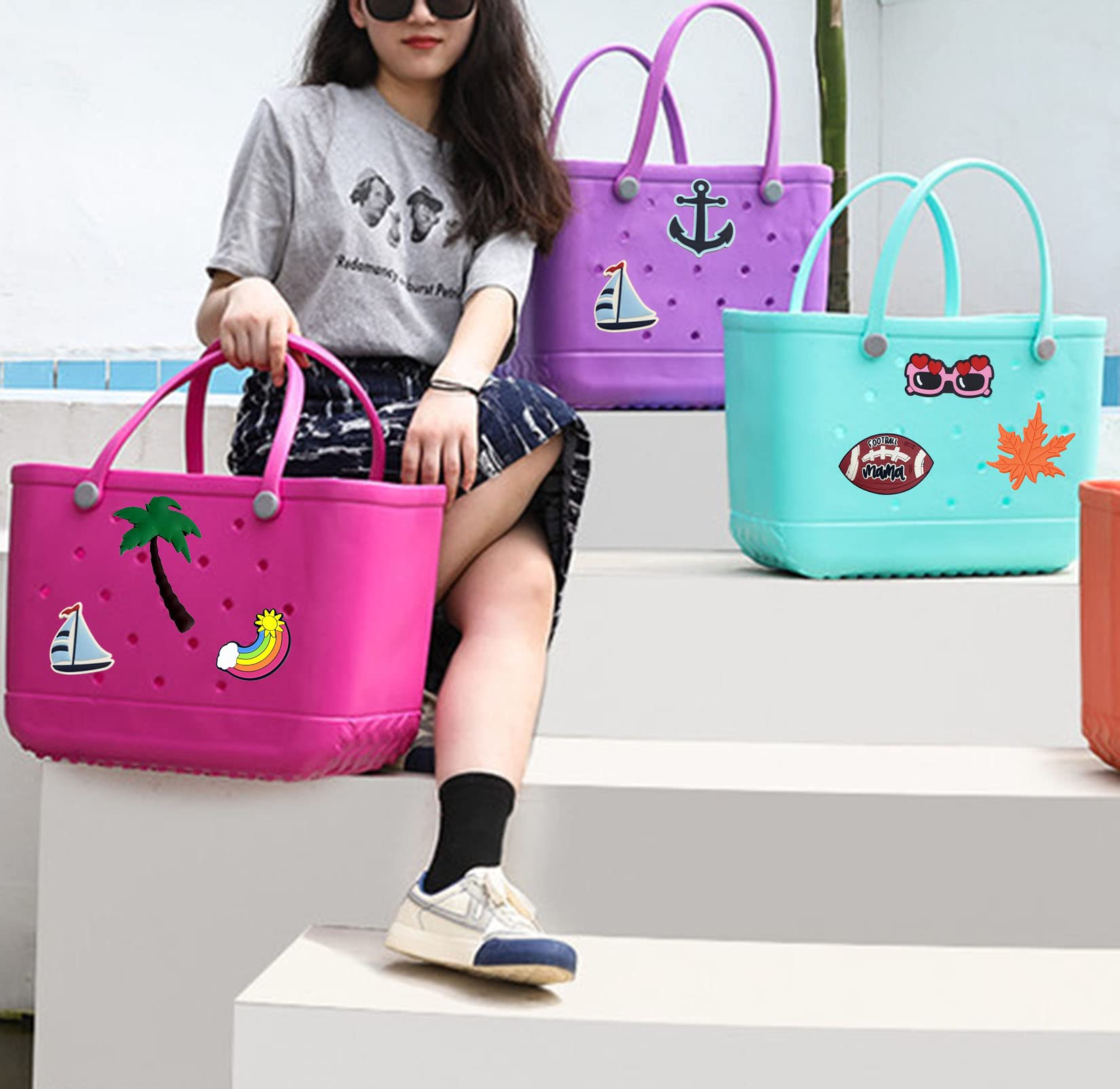 Lckaey Accessori Per Borsa Da Spiaggia In Gomma – Charm PVC Decorativi Per Borsa EVA Bogg, Foro 1,3 Cm (Figura 9)
