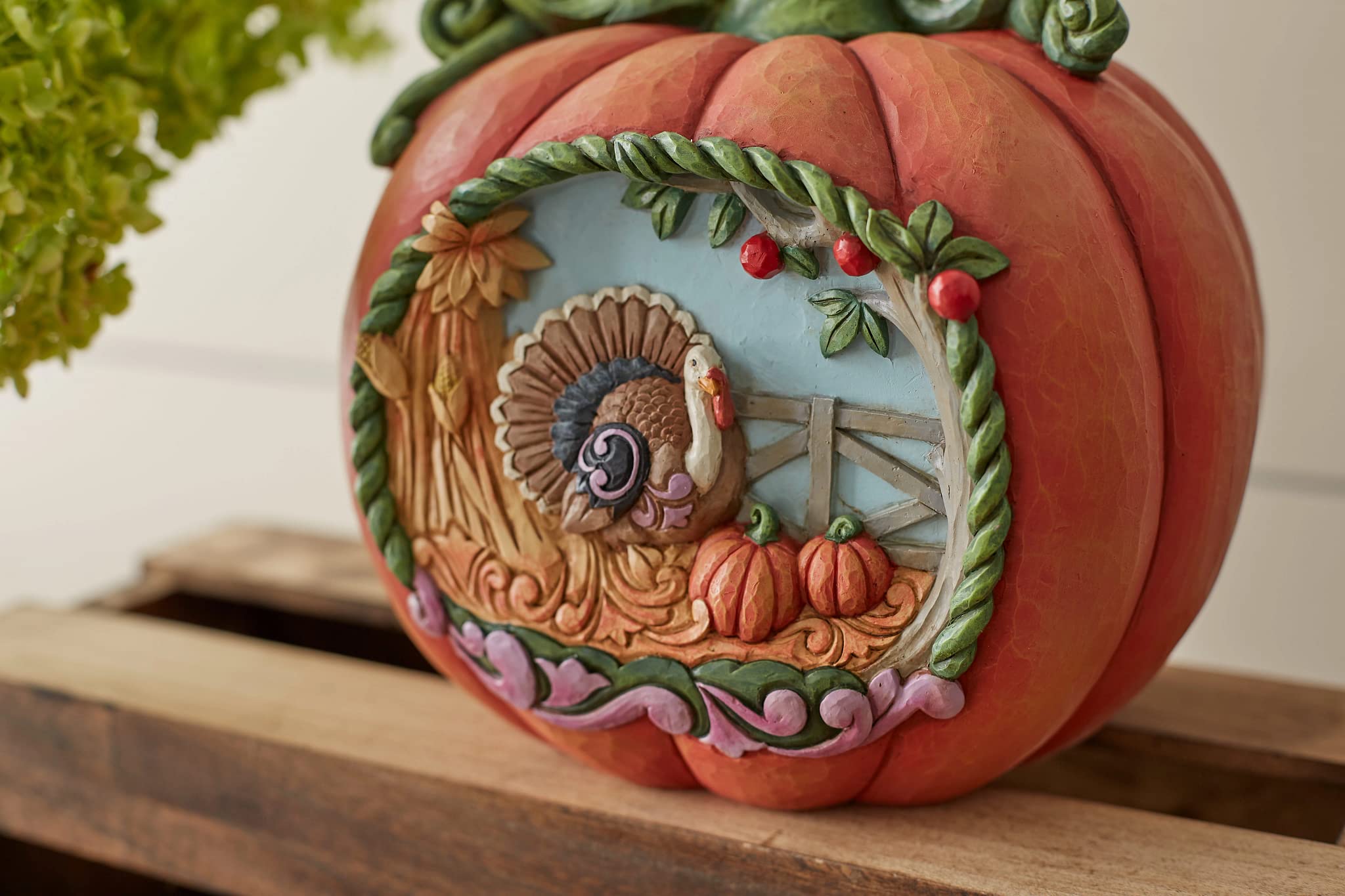 Jim Shore Heartwood Creek 7-inch Lighted Halloween Pumpkin  Jim Shore Orange and Green Holiday Decor Pumpkin display picture 1