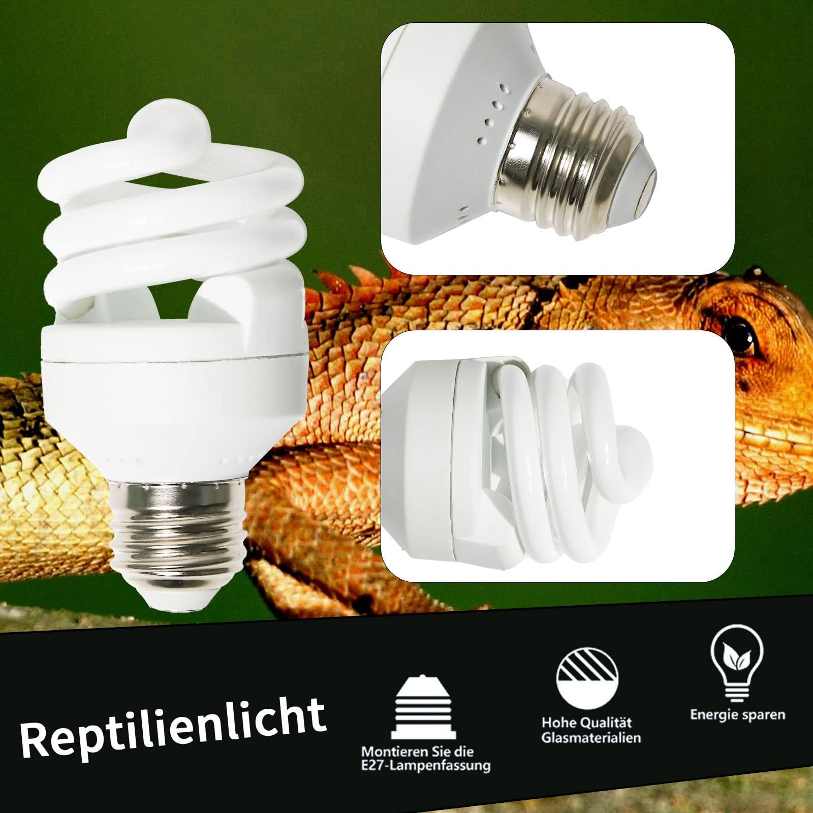 LUCKY HERP Lampadina UVA UVB per Rettili, Lampada UVB Tartaruga Terrestre 9W 10.0, MINI Terrarium Lampe per Rettili Draghi Barbuti