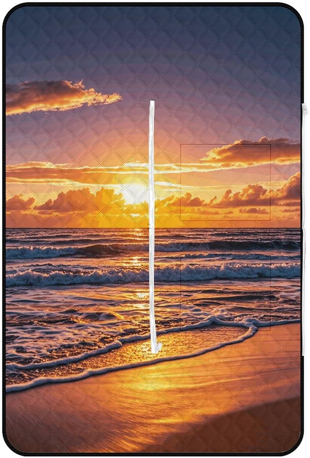 Picnic Blankets Waterproof and Foldable Picnic Beach Mat Portable Beach Sunset Waves Camping Blanket for Camping, Park, Beach