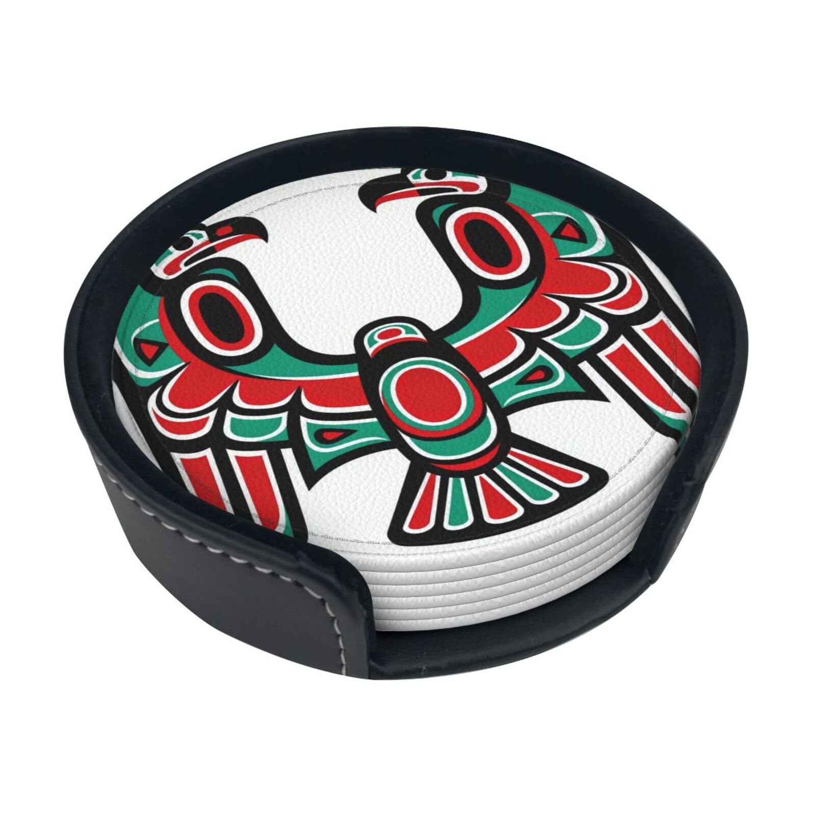 Thunderbird Leather Coasters-Set of 6 with Storage Holder