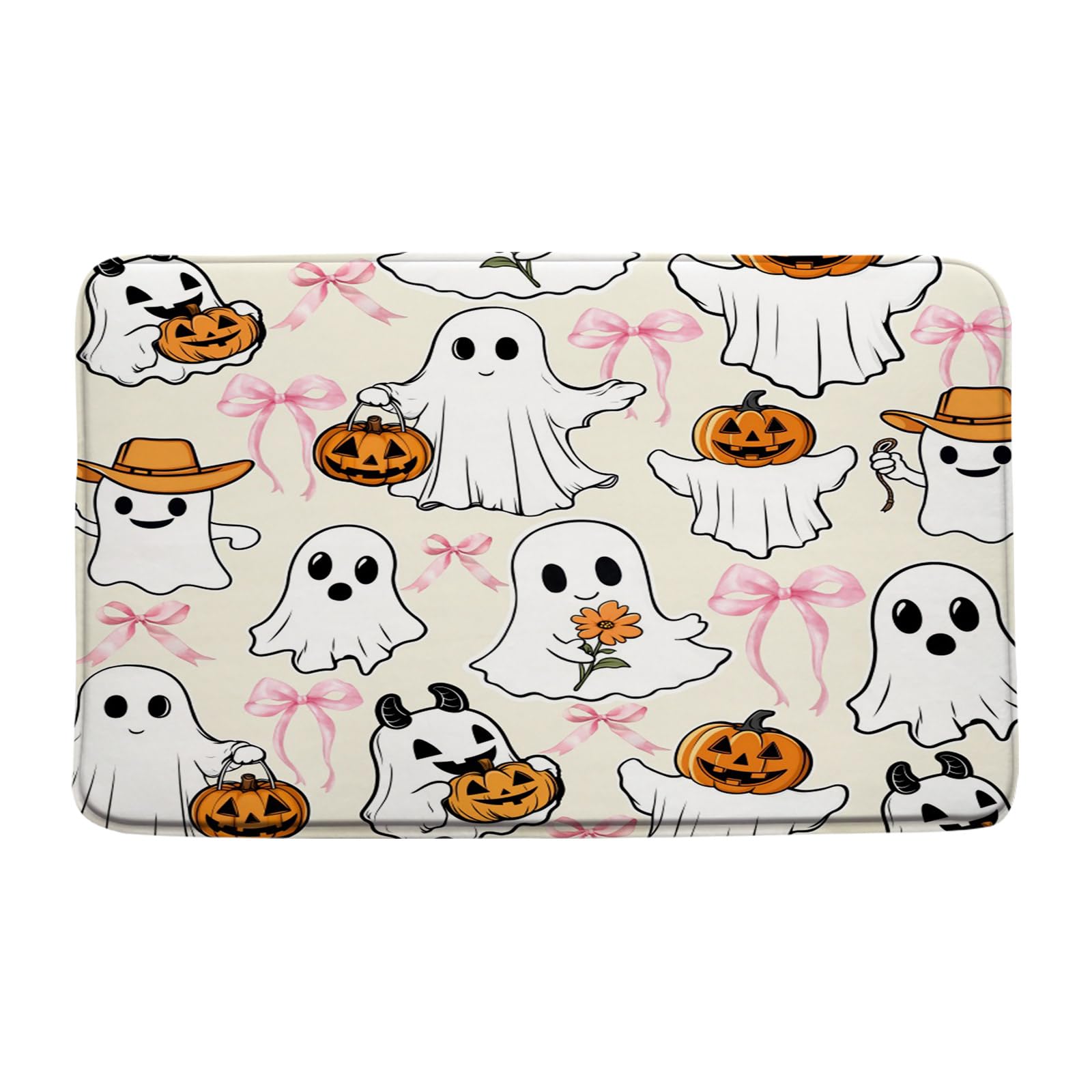 Halloween Ghost Bath Mat Cartoon Ghost Cute Bow Pumpkin Cowboy Spooky Gothic Funny Festival 17 8x29 5 Print