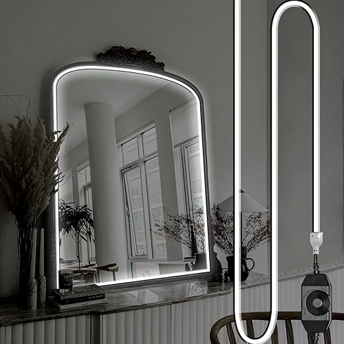 Luz de maquillaje estilo Hollywood, luz LED de neón blanca ultra brillante de 10 pies, tira de luces de control táctil regulable, para tocador de