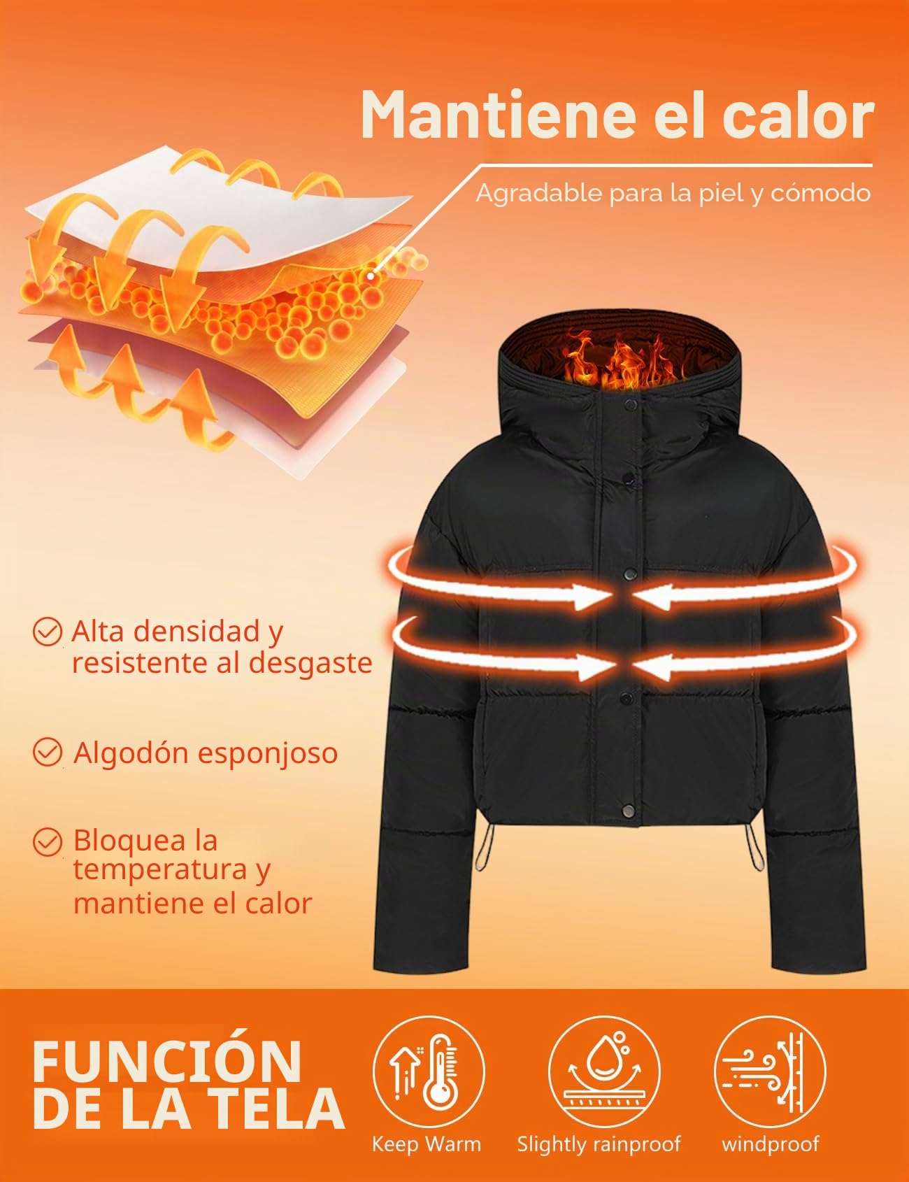 Yimoon Chaqueta corta acolchada de invierno para mujer, con capucha, cremallera, corta, acolchada, abrigo, abrigo