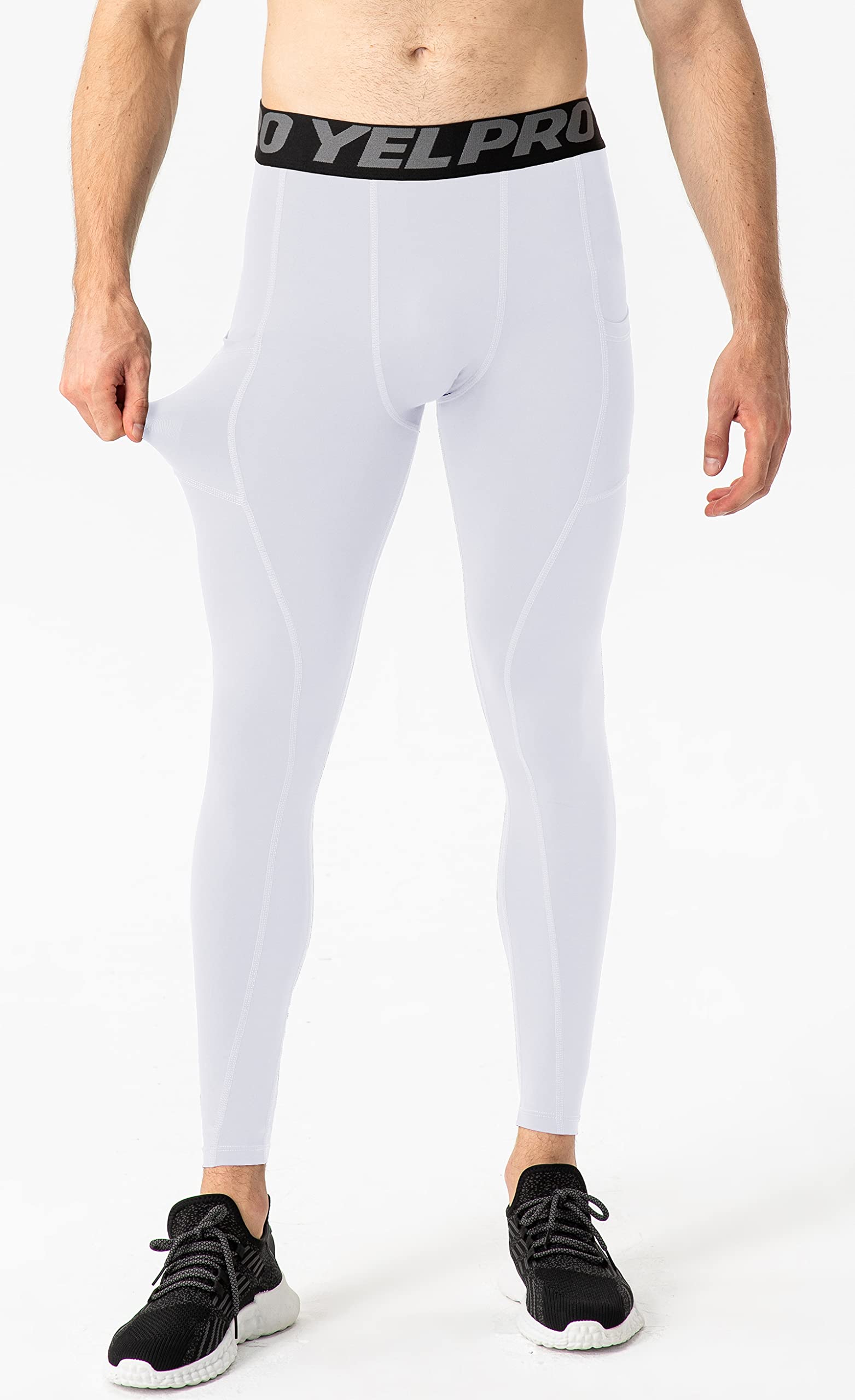 Queerier Męskie spodnie kompresyjne, sportowe legginsy z kieszenią, do biegania, na siłownię, do koszykówki, na rower, spodnie treningowe