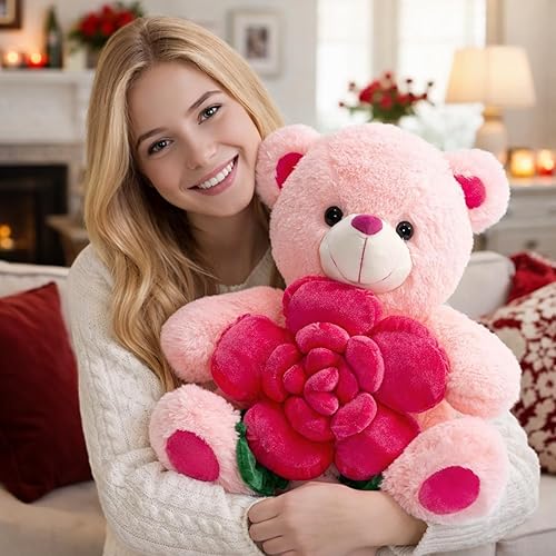 Miniatura 3 de BEJOY Oso de peluche animales de peluche oso de peluche sosteniendo rosa suave peluche regalo 16 pulgadas rosa