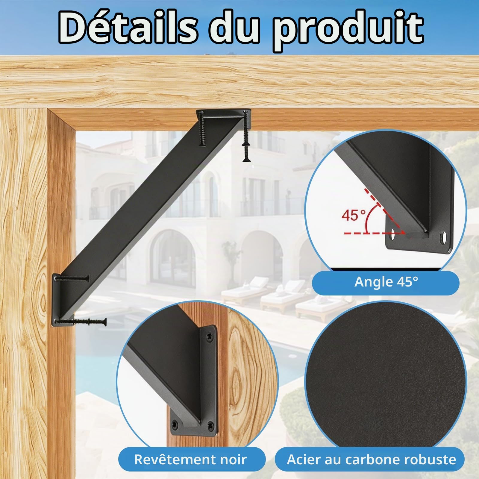 BRGD 4 Pièces Support D'Angle de 45 Degrés, Connecteur D'angle en Bois avec Vis pour Garages, Cabanes Dans Arbres, Terrasses, Pelouses, Cabanes