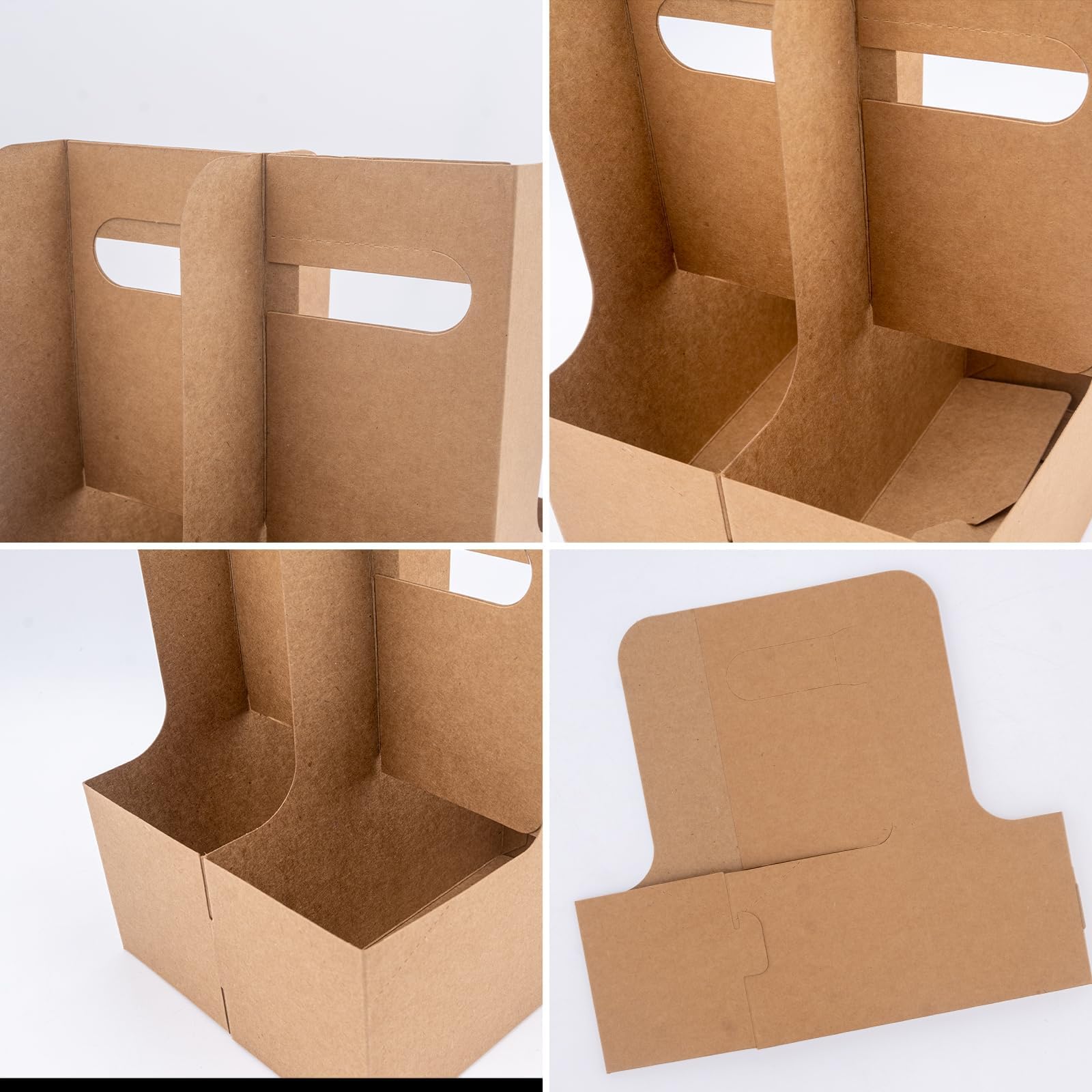 Lot de 100 Porte-Gobelets en Carton Kraft avec Poignée, 2 à 4 Boissons | Pour Gobelets 350 à 900 ml, Stables et Résistants pour Café à Emporter, Livraison et Boissons Chaudes ou Froides