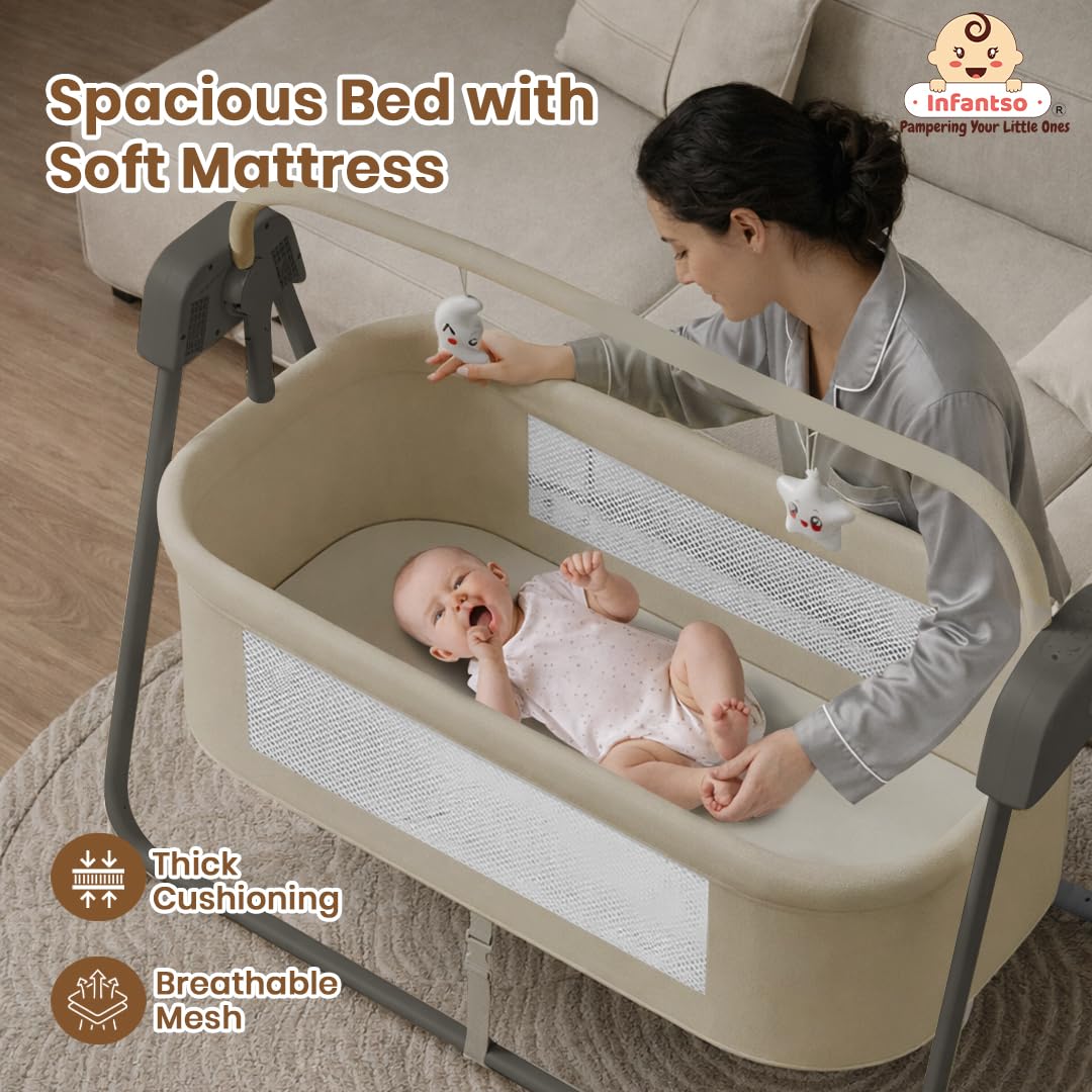 Infantso Premium Electric Baby Cradle Swing - Bluetooth & Remote Control Palna Jhula with Custom Swing Time, Adjustable 5-Speeds, Automatic Swing Cradle for 0-12 Months, Soft Mattress 2