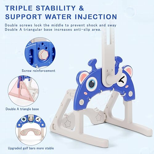 Miniatura 6 de CYFIE Aro de baloncesto para niños, aro de baloncesto de altura ajustable 4 en 1, portería de fútbol, lanzamiento de golf y anillo, juego de centro