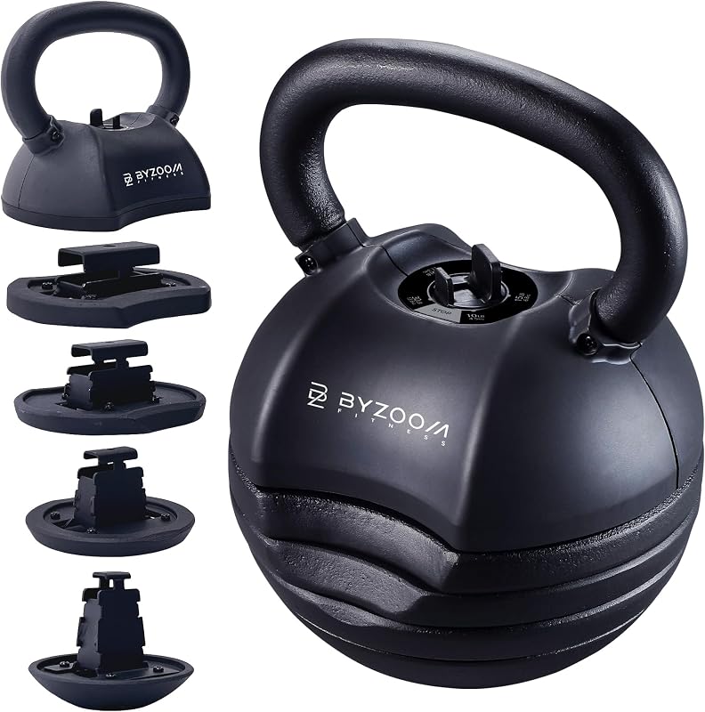 Pure Series Adjustable Kettlebell 30/40/50LB - 5-IN-1 Weight Change, Patented Quick-Change Machenism, Ergonomic Curved Handle for Home Gym, Strength Training, HIIT, White OR Black