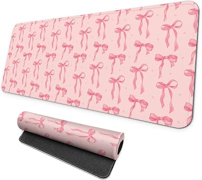 MAY FLOWER Gaming Mouse pad, Large Laptop Mousepad, Full Keyboard Mat, Long Computer Mouse Mat for Home and Office, Anti-Slip Rubber Base, 31.5 x 11.8 Inches Pink Bow