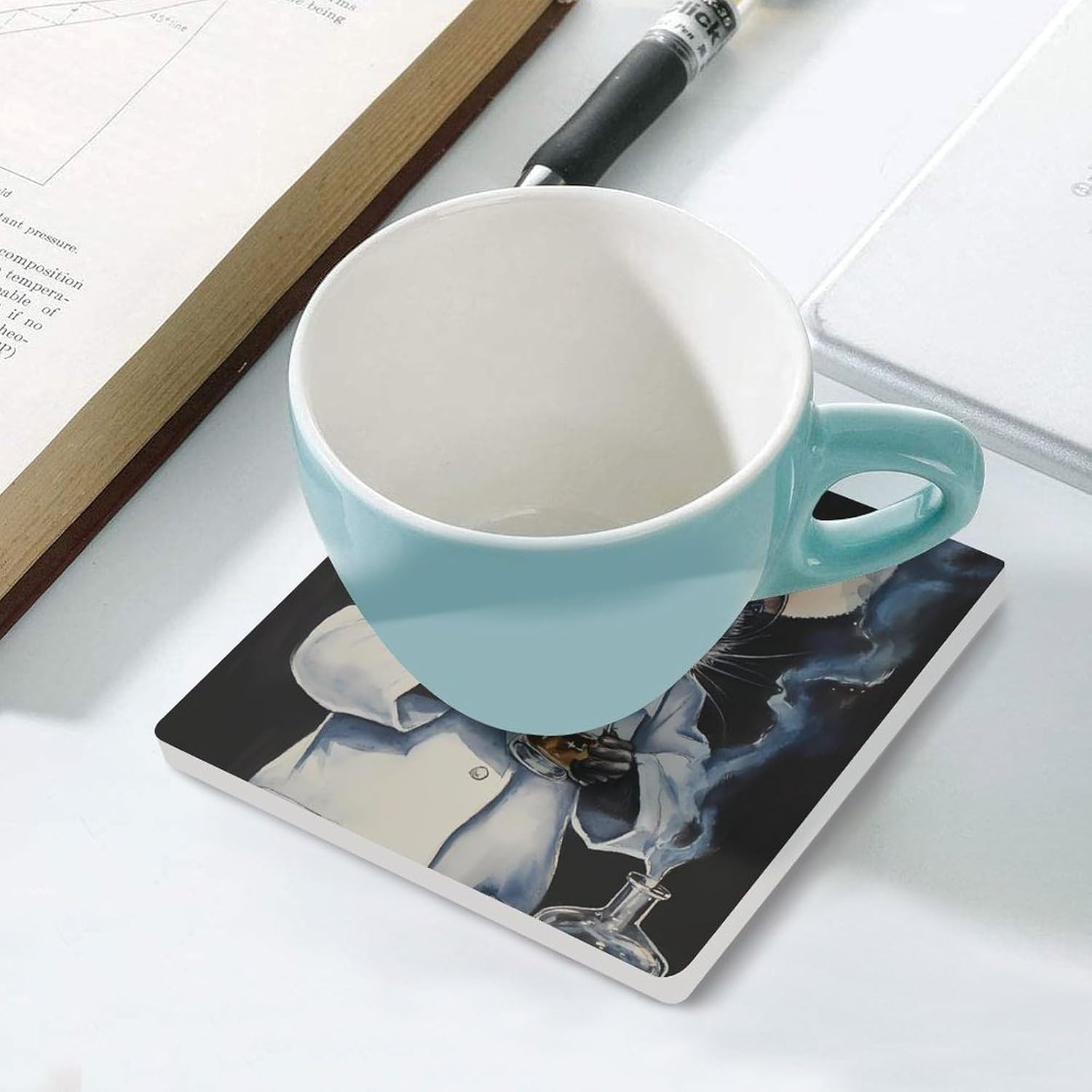 Lab Rat Funny Ceramic Coasters for Drinks Absorbent Cup Holder Tabletop Protector with Cork Base