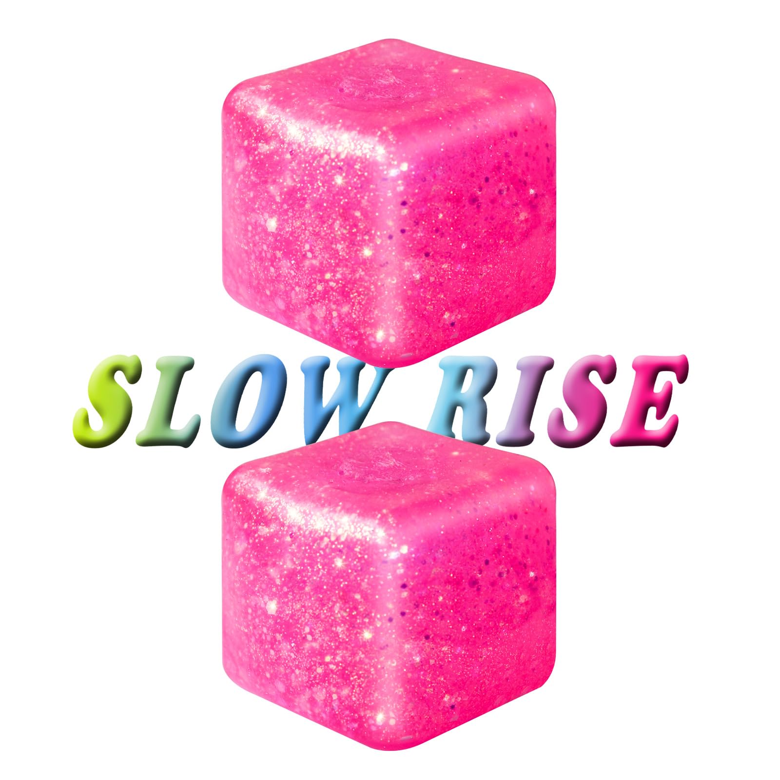 2Pcs Stress Cubes Slow Rise Glitter Squishy Cube Nice Relief Balls Jelly Fidget Toys for Kids Adults Squeeze Sensory Pack for Anxiety, Autism, Funny
