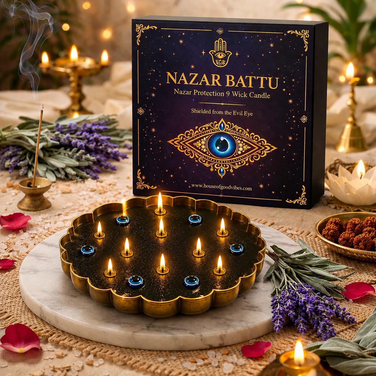 Nazar Battu Urli 9-Wick Protection Candle for Evil Eye & Negative Energy | 9 Activated Wicks for Amplified Nazar Protection-image-43