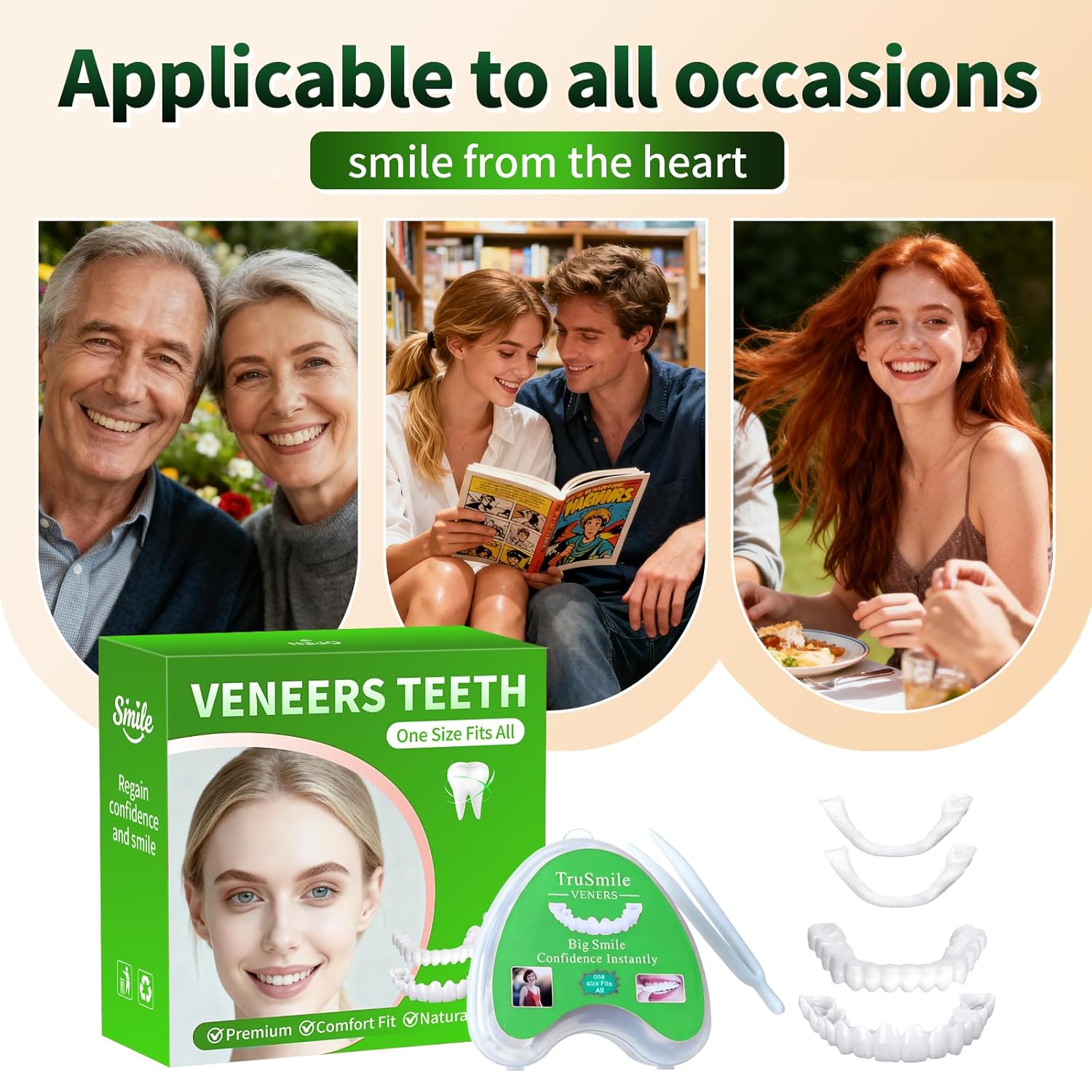 Veneers Teeth for Women and Men, Tooth Temporary Replacement Kit, Nature and Comfortable-A04