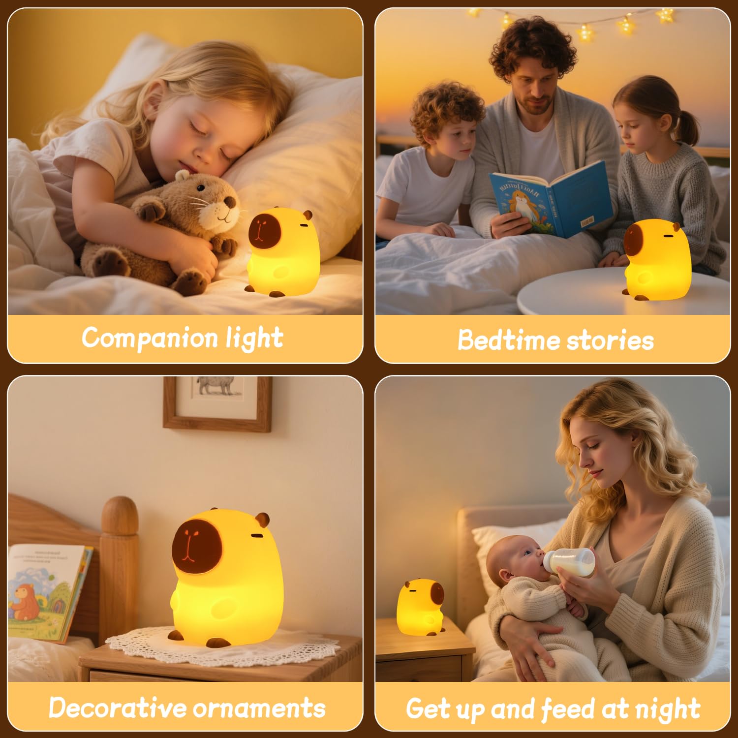 Rytinazzz Capybara Luz nocturna, lámpara Capybara, luz nocturna de silicona, luz nocturna para niños, regulable, recargable, temporizador de 30 minutos, control táctil, lámpara de noche para niños
