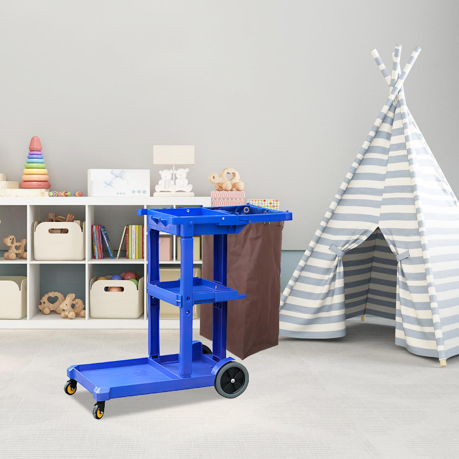 Borsa per Carrello Pulizie Oxford Marrone, Sacco Versatile e Affidabile per Biancheria e Panni, per Uso Commerciale e Domestico