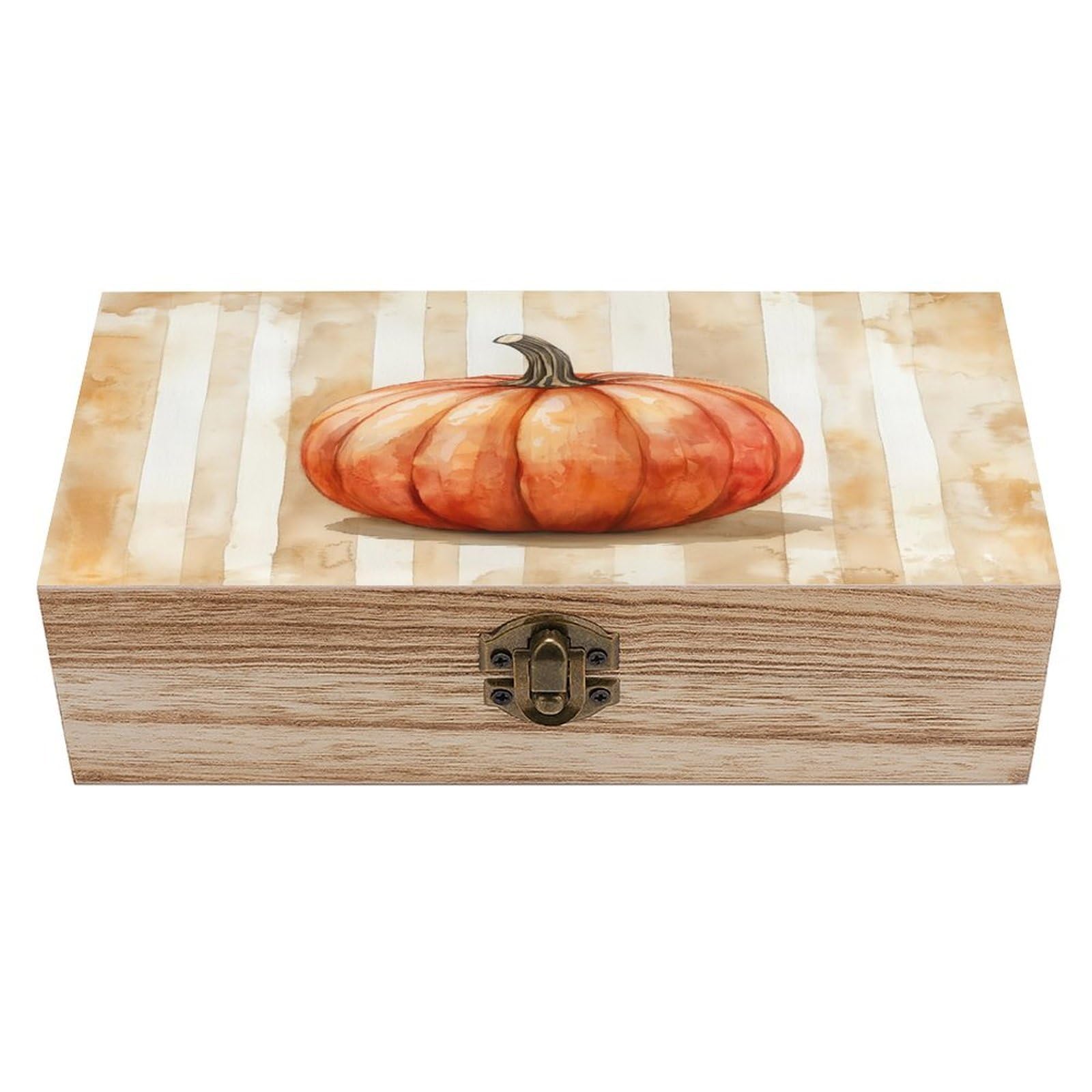 Ahdyr Pumpkin Watercolor Wooden Storage Box with Hinged Lid And Front Clasp Large Keepsake Box