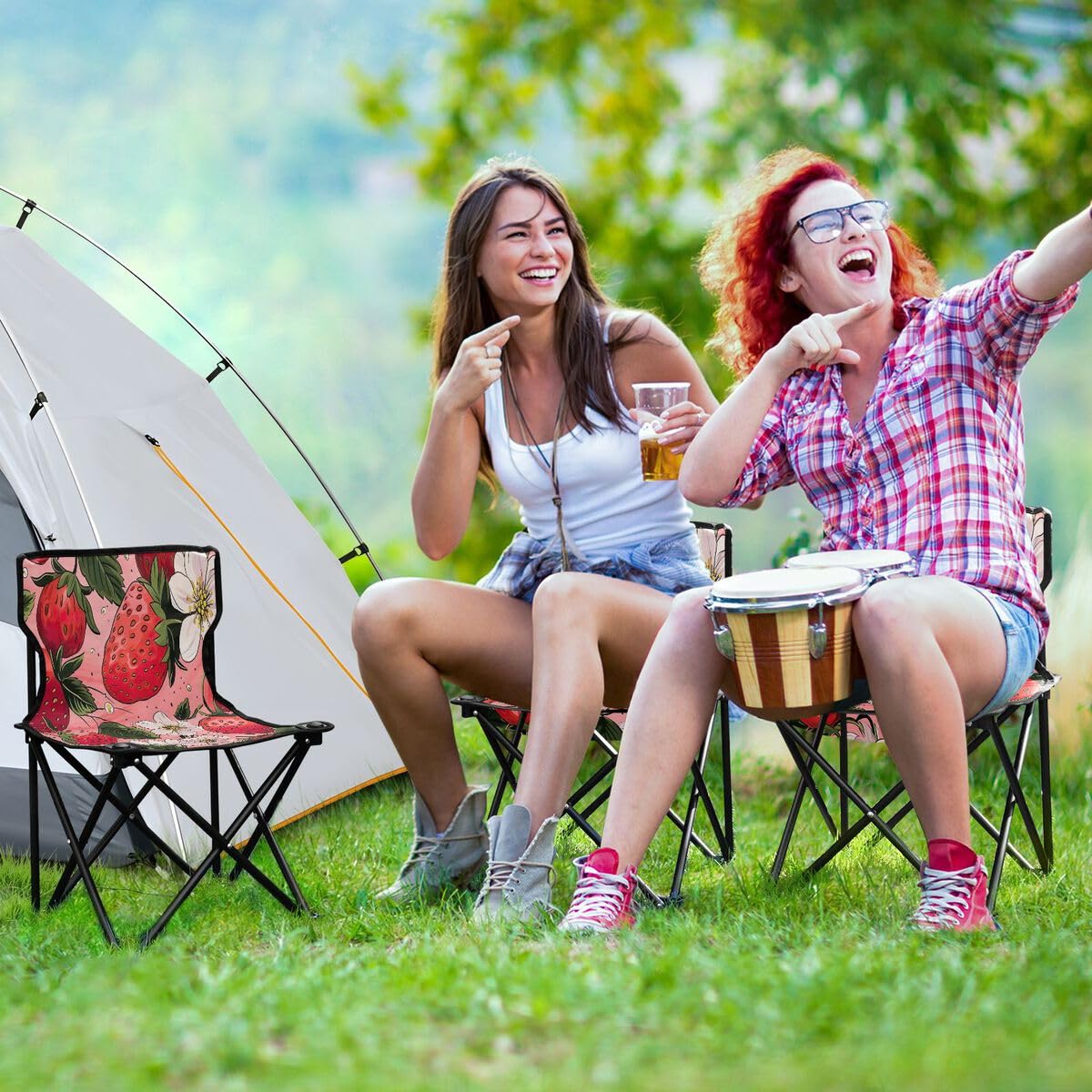 Sedia pieghevole da campeggio fragola, per adulti e bambini, leggera, pieghevole, adatta per esterni. Sedie per spiaggia, prato, campeggio, pesca e giardino