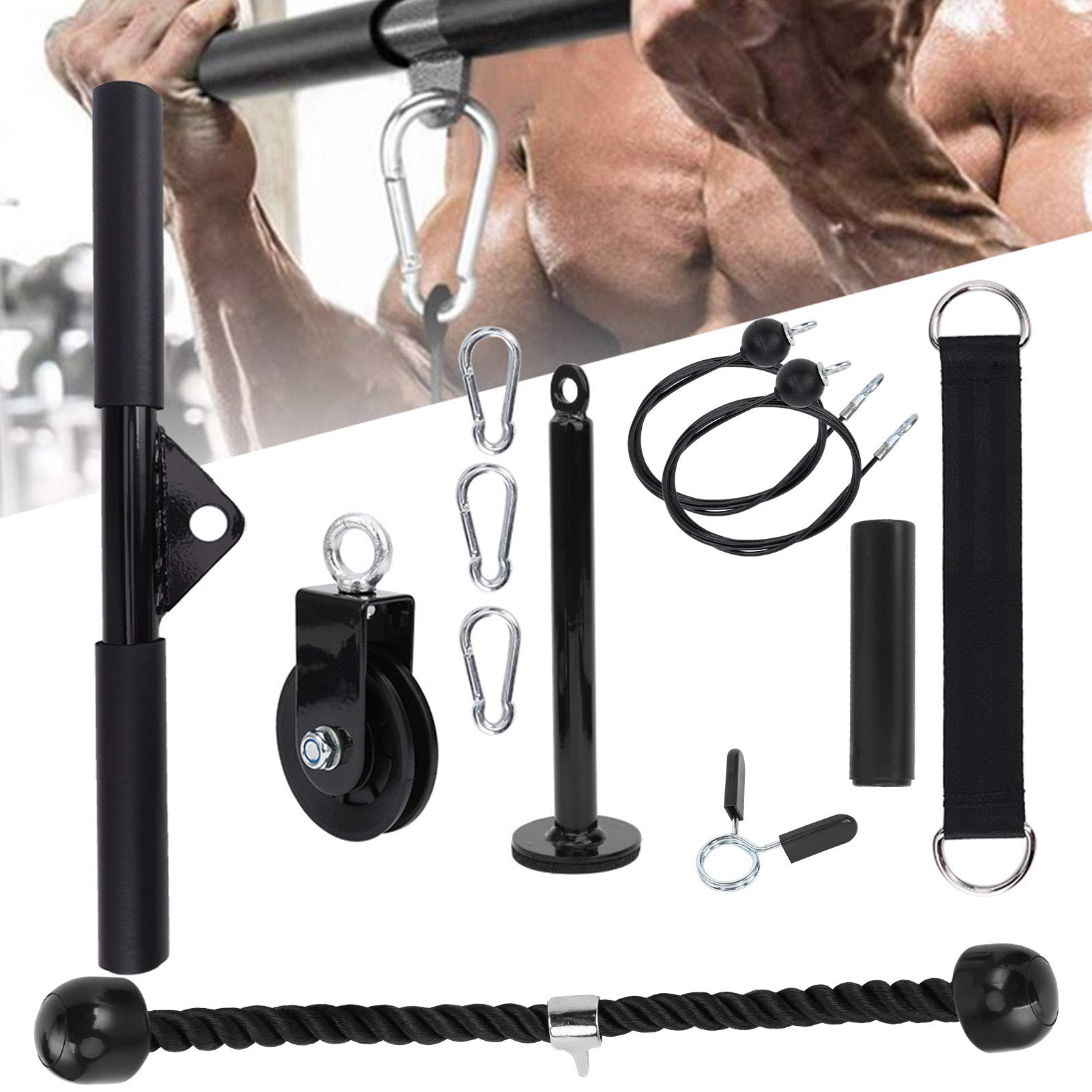 CHICIRIS Equipo de Fitness de Polea Juego de Entrenamiento de Fuerza de Nailon de Acero con Desmontable Cable de 230 Cm y 180 Cm Polea de 360 ​​Grados para Gimnasio en Casa Entrenamiento de Tríceps