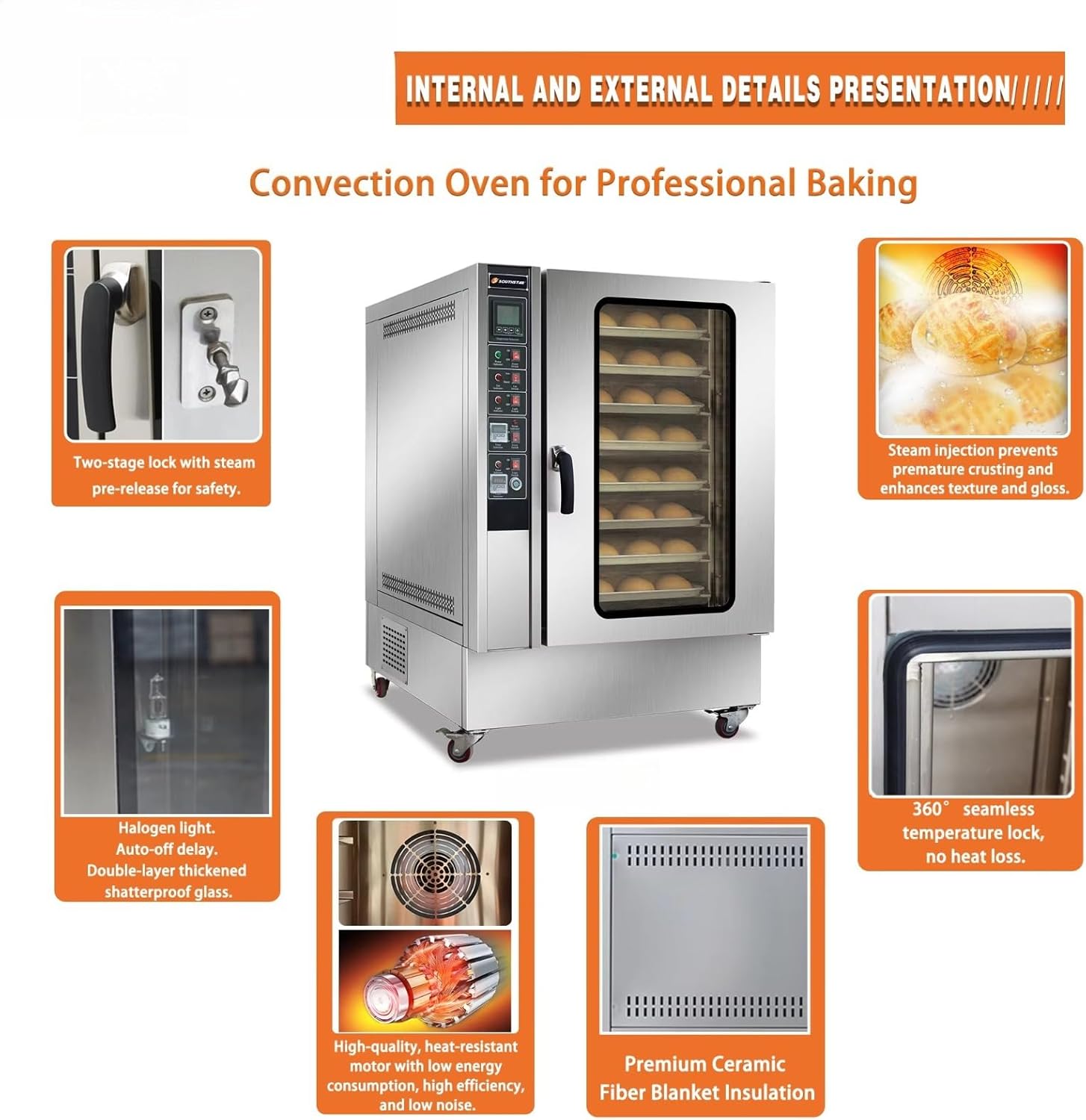 Commercial Gas Convection Oven, Stainless Steel Bakery Baking Equipment With Even Heat Circulation System and Spacious Interior Baking Chamber for Bakeries, Restaurants and Catering Kitchens