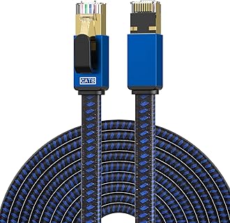 Cat8 Ethernet Cable - 100FT High Speed Long Internet Cable with Nylon Braided Shielded Flat RJ45 Connectors for PC