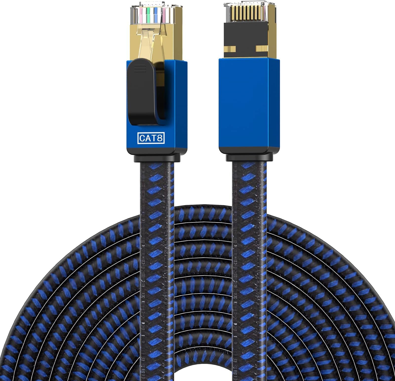Cat8 Ethernet Cable - 100FT High Speed Long Internet Cable with Nylon Braided Shielded Flat RJ45 Connectors for PC