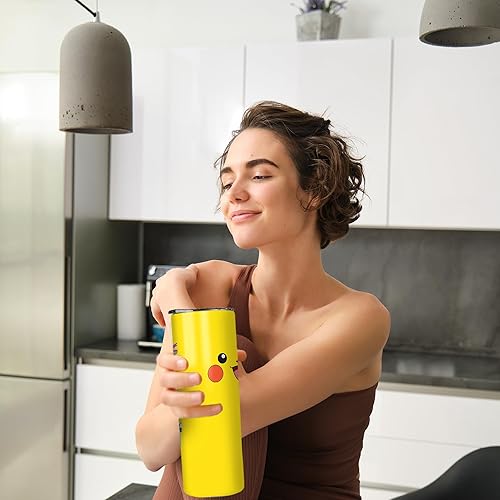 Miniatura 7 de Vaso delgado de acero inoxidable amarillo de 20 onzas, color lindo, con pajilla y tapa a prueba de fugas, taza de café para viajes, para uso en casa