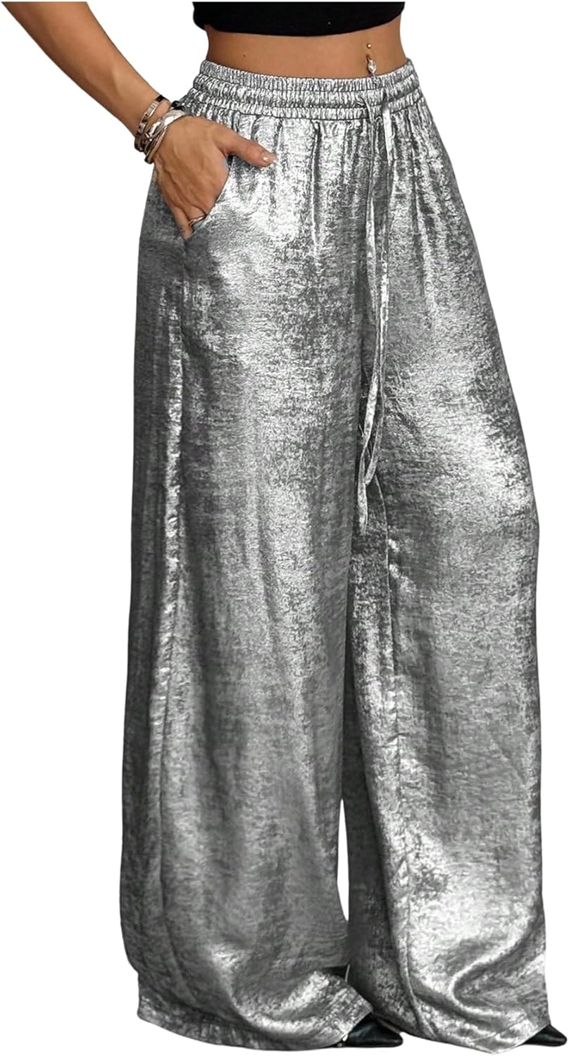 Women's Boho Wide Leg Linen Pants Drawstring Waist Casual Loose Trousers Vacation Outfits