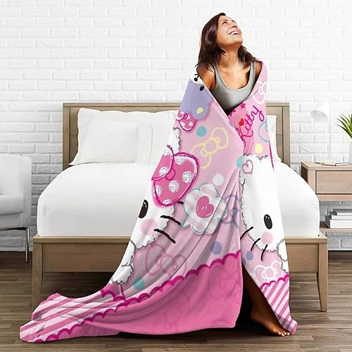 Miniatura 6 de Manta ligera, de terciopelo ultrasuave, duradera, para decoración del hogar, sofá, alfombra de 50 x 40 pulgadas, caricatura, gatito rosa (117)
