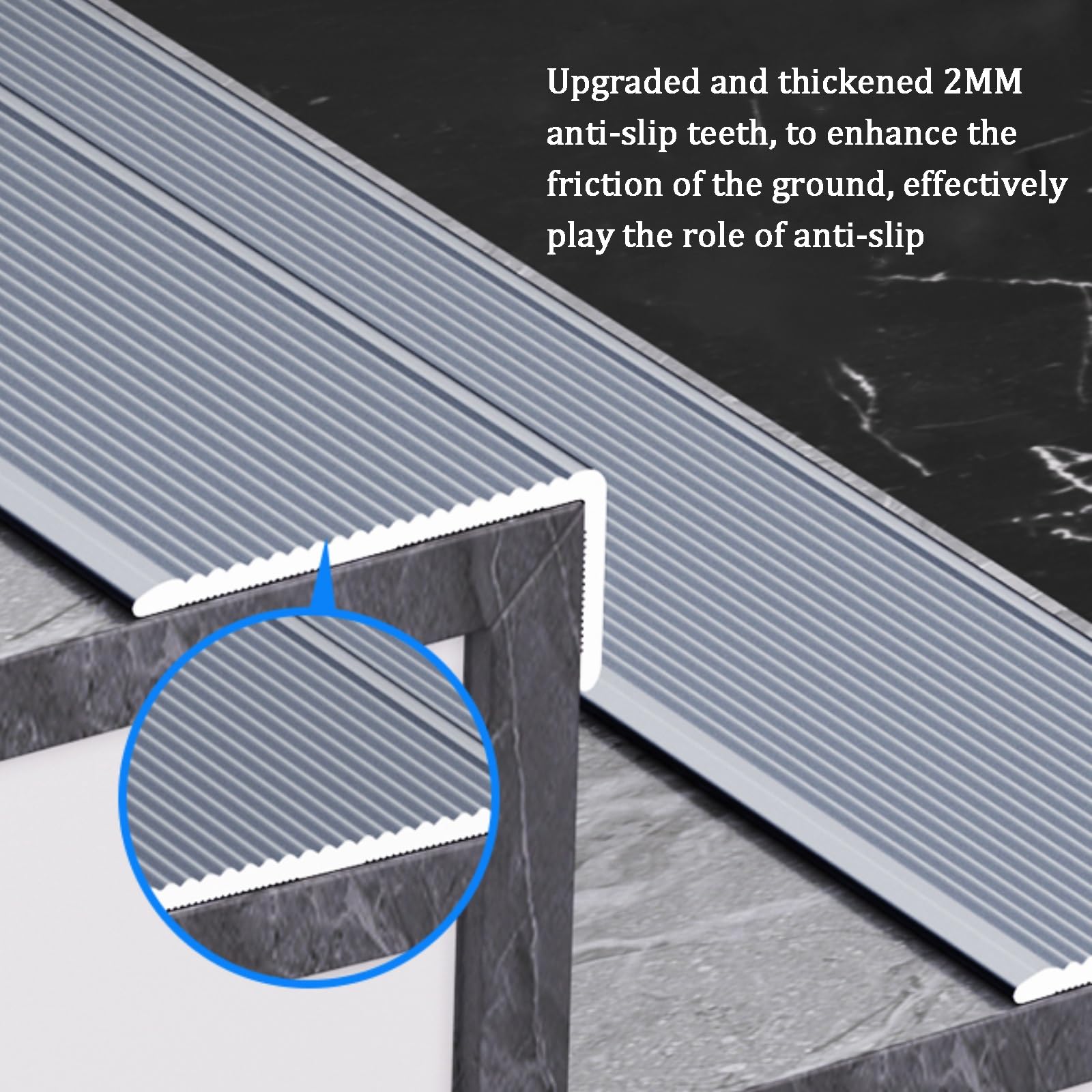 Perfil De Borde De Escalera Tira, Fácil De Instalar, Perfil De Aluminio Para Escaleras, para Escaleras Para Escalones Madera Metal Baldosas, Perfil De Antideslizante Borde Escalonado(Silver,70*30mm)