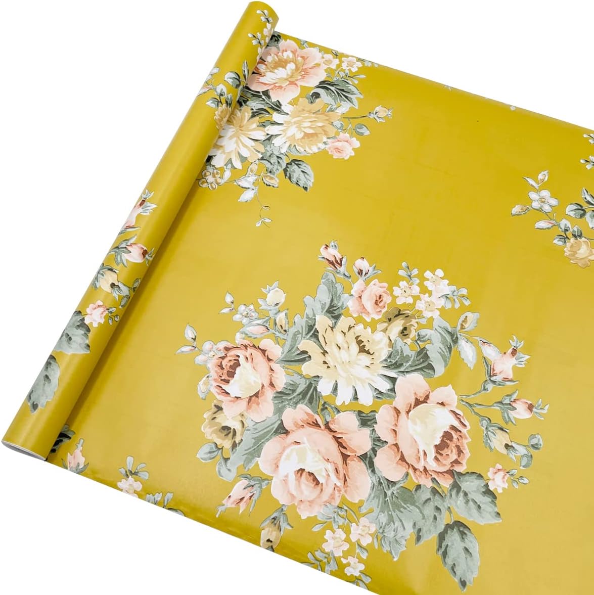 Retro Floral Wallpaper for Bedroom Living Room 19 ft L Peel Stick Furniture Liner Redo Countertops Storage Chests (236x17.7 Inch)