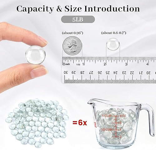 Miniatura 2 de FUTUREPLUSX Canicas de vidrio plano transparente de 5 libras, 500 piezas de gemas planas transparentes para acuario, guijarros de acuario, cuentas