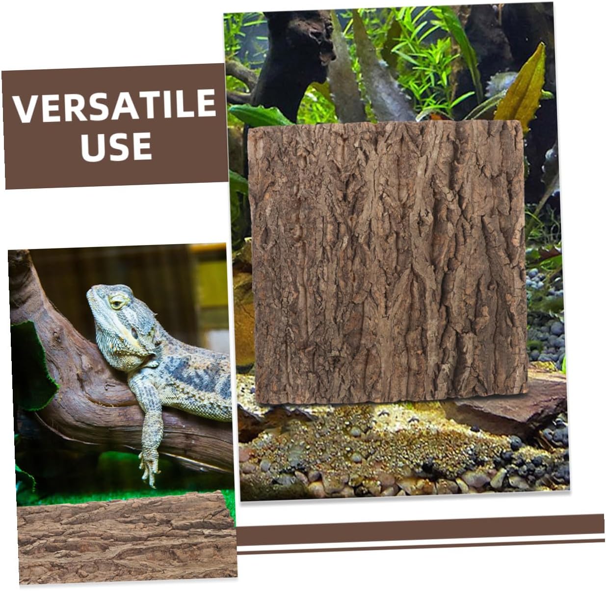 2pcs Authentic Cork Bark Wall Panel with Backboard for Reptile Tanks and Terrariums Natural Tree Bark Decor with Green Plant Design Easy Installation Aquarium Background for Home