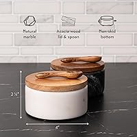 Vista 3 de Cork & Mill Marble Salt and Pepper Bowls - Set of 2 Handcrafted White/Grey Solid Marble Salt and Pepper Cellars with Lids and Spoons - Elegant