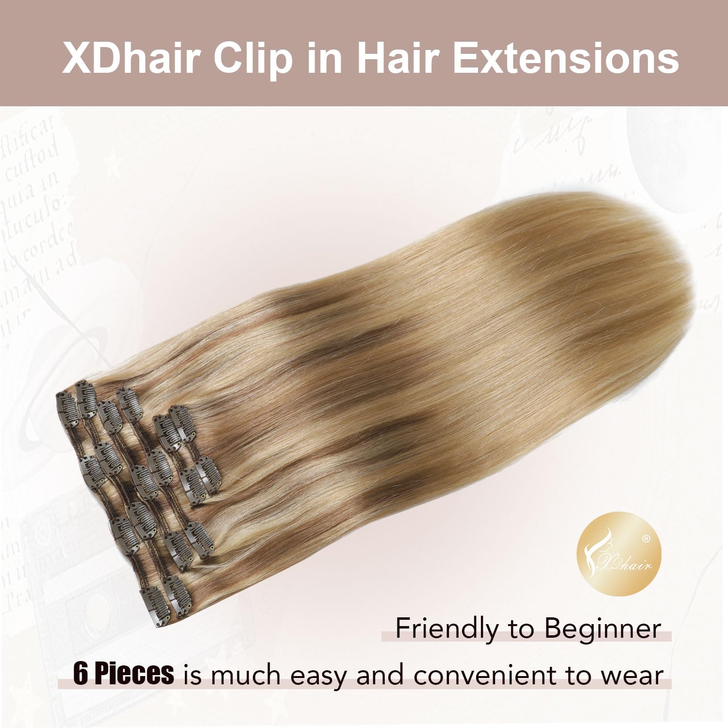 XDhair Human Hair Clip in Extensions 100g Balayage Color Golden Brown to Light Blonde Highlight 27 Blonde Double Weft Clip in Hair Extensions #10/27/27 14 Inch