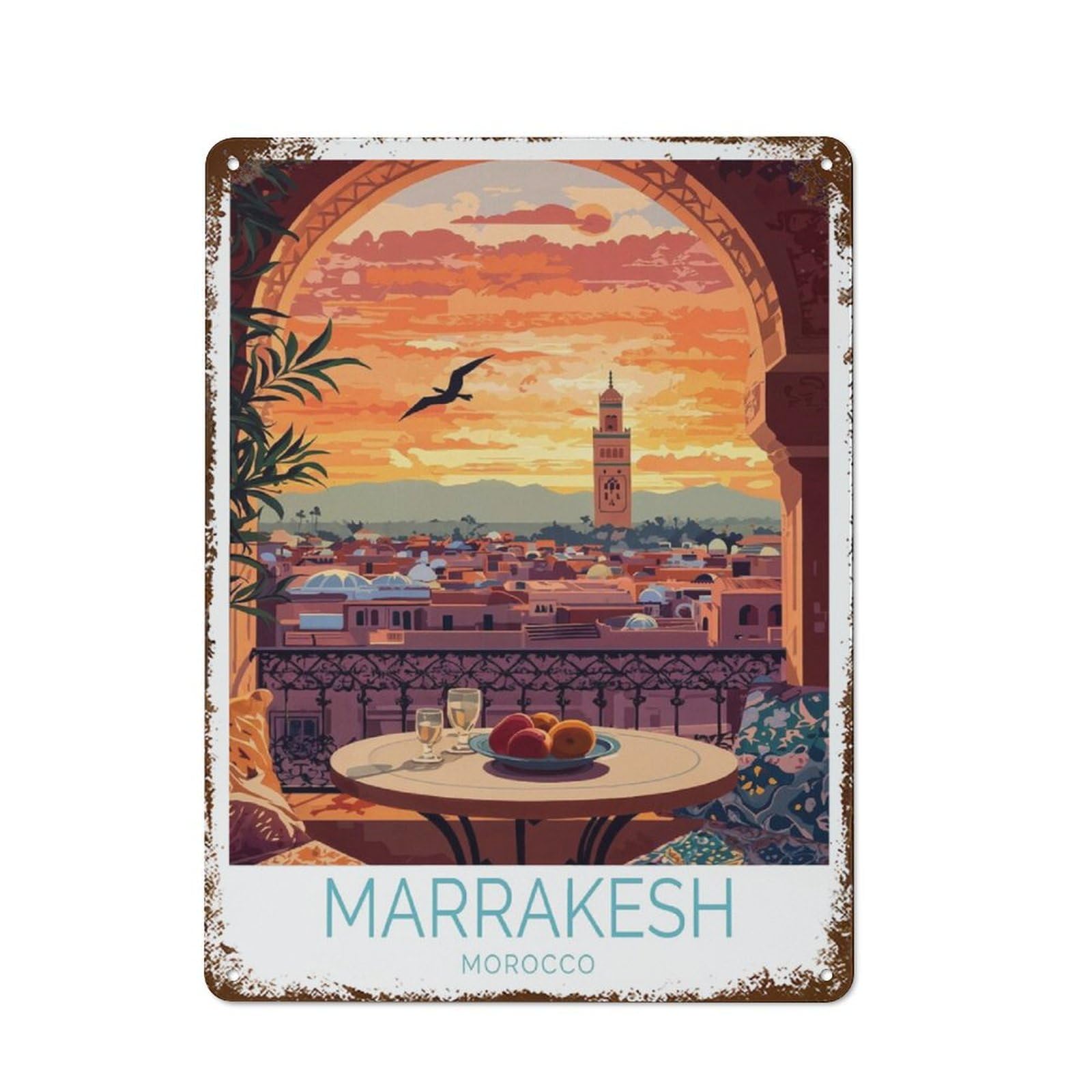 Marrakesh Morocco Metal Tin Sign Travel Poster Print Iron Painting Chic Art Wall Decoration Style12x16inch(30x40cm)
