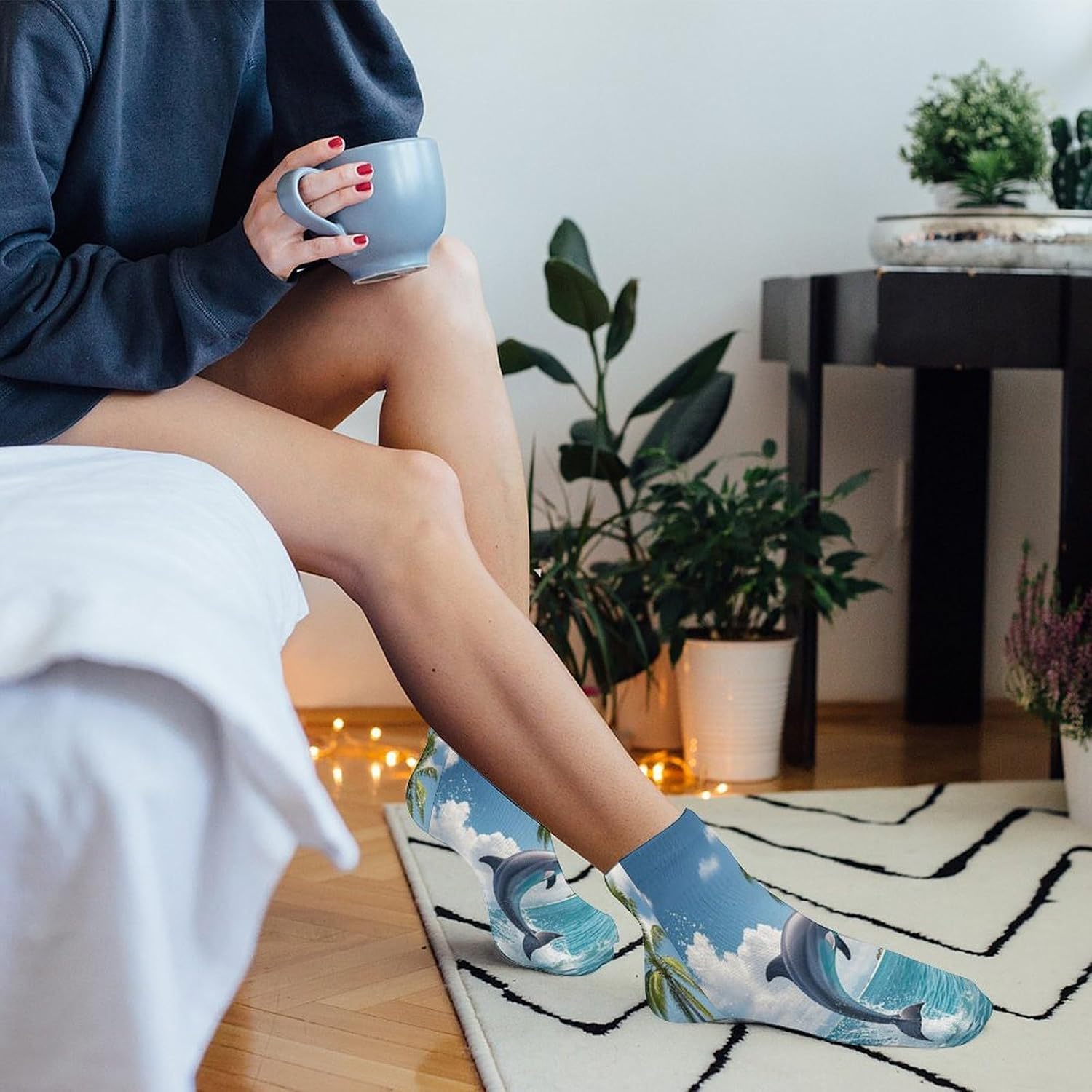 Dolphins And Palm Trees Ankle Sock-Low Cut Breathable,Basketball Socks for Men Women,Tube Socks for Work Sports