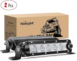 Nilight 40001F-B Bar Super Slim 2PCS 7Inch 30W Flood Driving Fog 3600LM Single Row Off Road led Lights for Jeep-2 Style Mo...