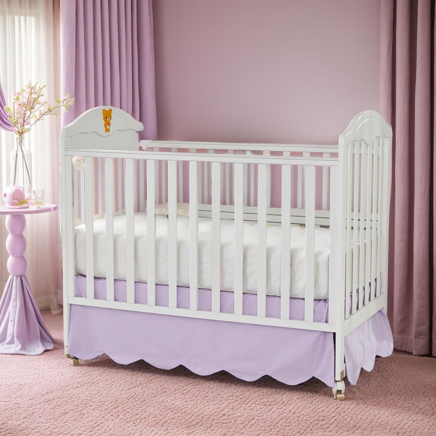 Brandream Scallop Edge Cotton Crib Skirt, Baby Girl Boy Gender Neutral Crib Skirt Toddler Bedskirt Farmhouse Chic Nursery Crib Bed Skirt, Luxury Boho Bohemian Solid Purple