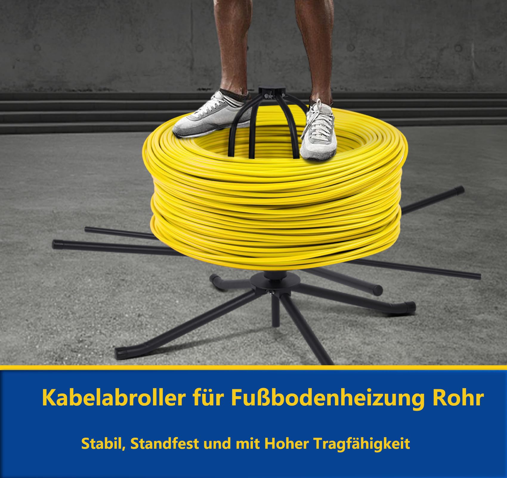 Kabelabroller für Fußbodenheizung Rohr Max 300kg Tragkraft 600m Rollenlänge Rohrhaspel Abroller mit Aufbewahrungstasche für Rohre 16-32 mm