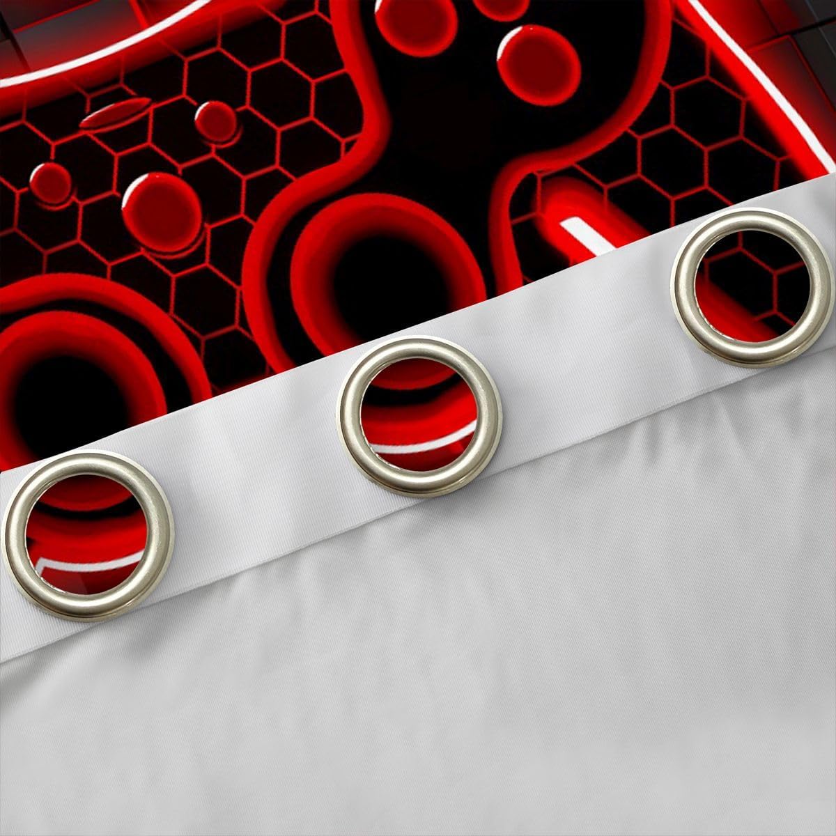 Feelyou Kids Gamer Curtains for Bedroom Living Room (2 Panels, 42 x 63 Inch) Red and Black Darkening Drapes for Boys Gaming Ombre Blackout Curtains Geometric Square Window Treatments